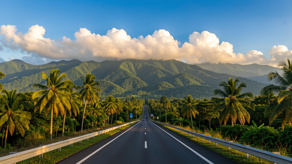 Scenic highway through tropical landscape